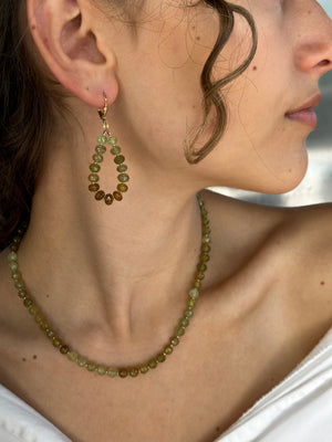 Gold Leverback Earrings with Green Garnet