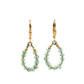 Gold Leverback Earrings with Blue Opal, Tiny