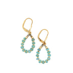 Gold Leverback Earrings with Blue Opal, Tiny