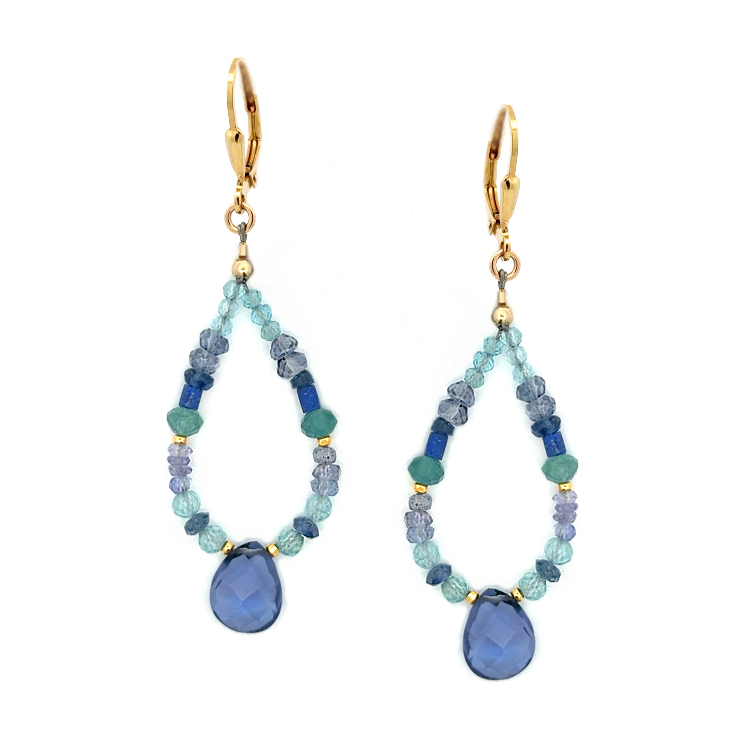 Iolite and Tanzanite Gold Earrings