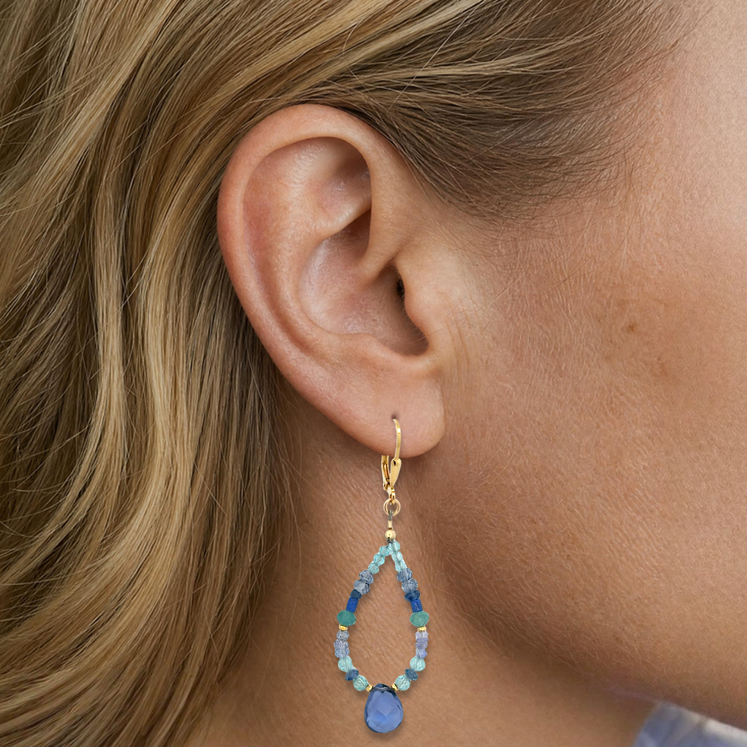 Iolite and Tanzanite Gold Earrings
