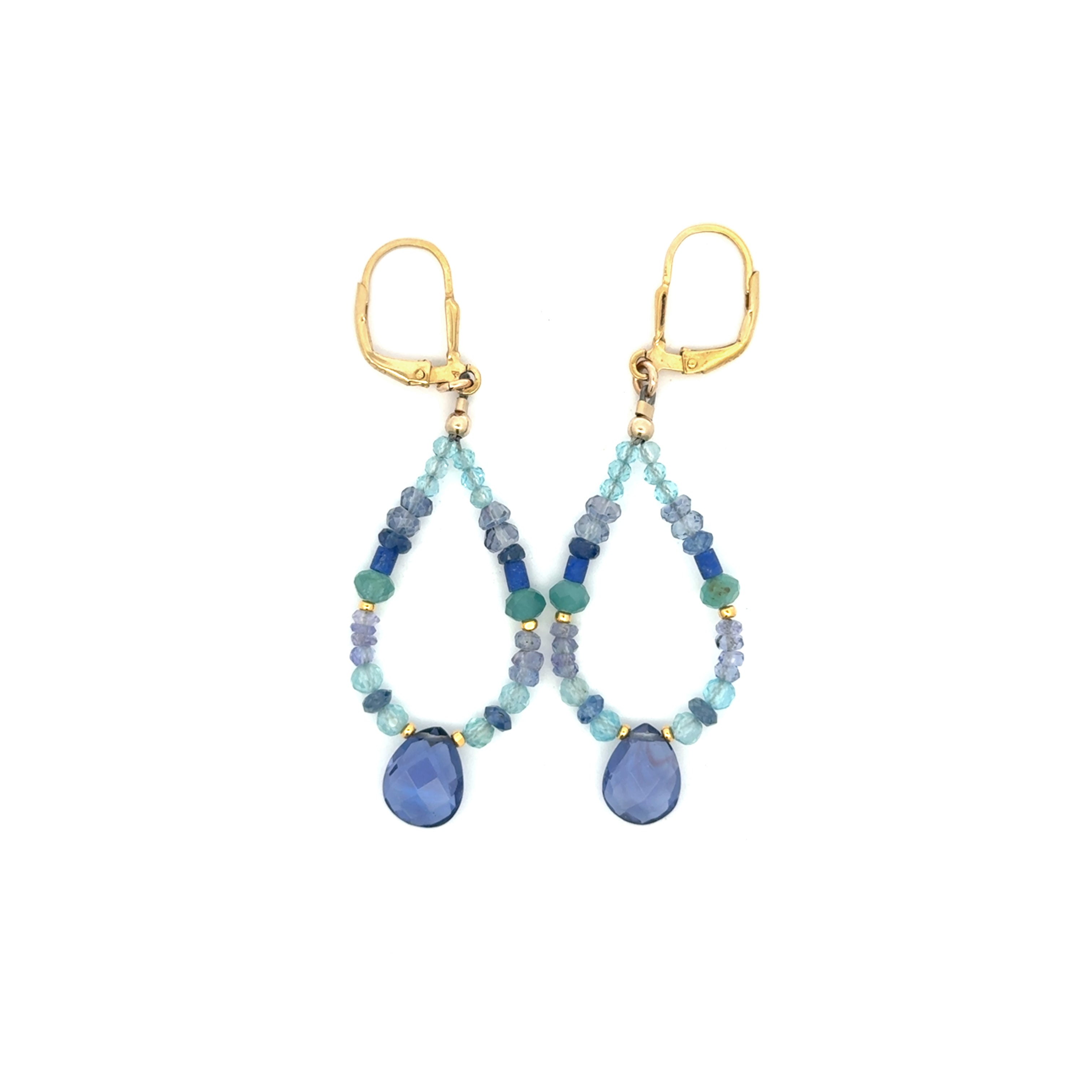 Iolite and Tanzanite Gold Earrings