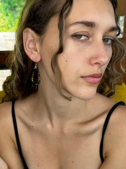 Gold Leverback Earrings with Spinel, Hessonite, Zircon - Q Evon Fine Jewelry