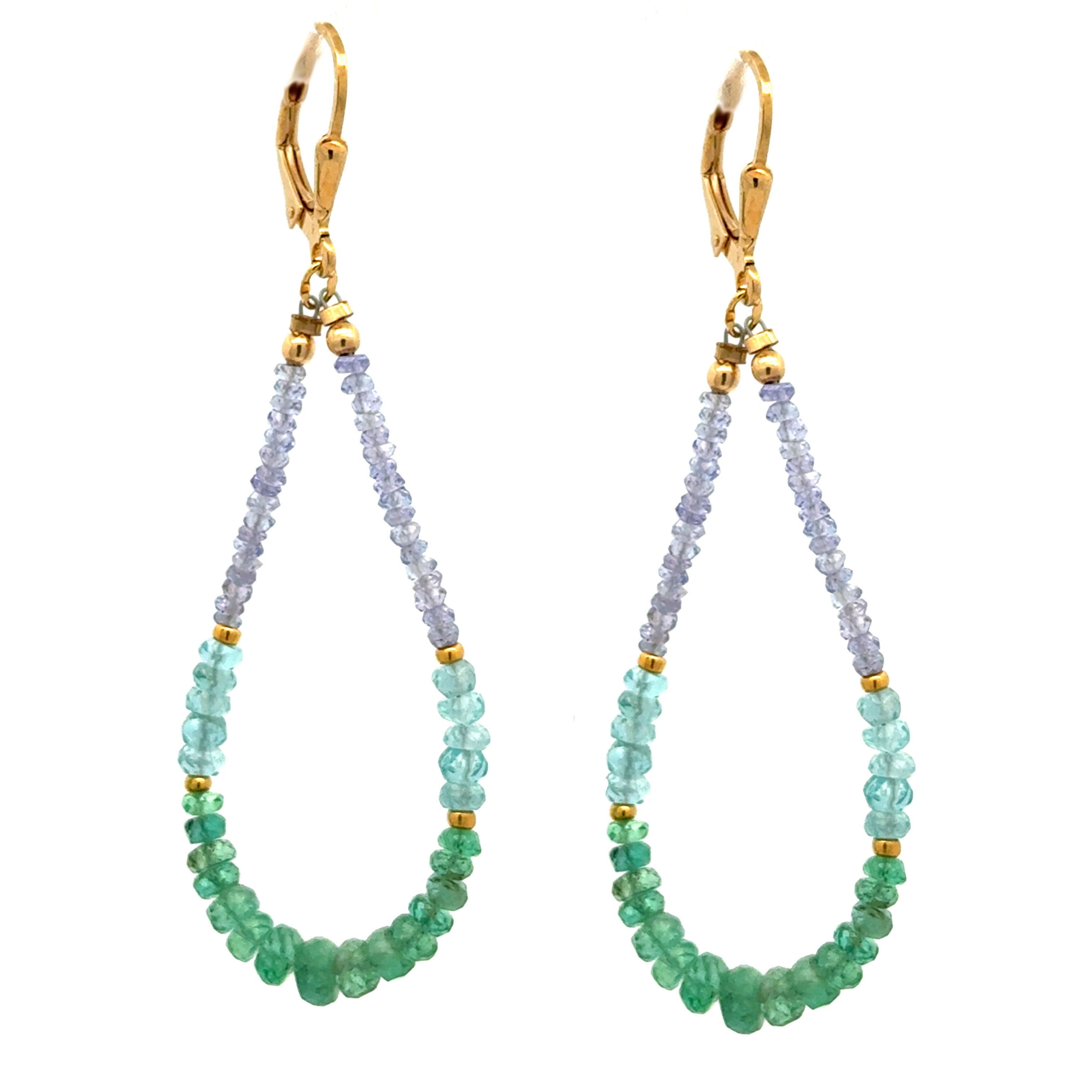 Gold Leverback Earrings with Emerald & Tanzanite