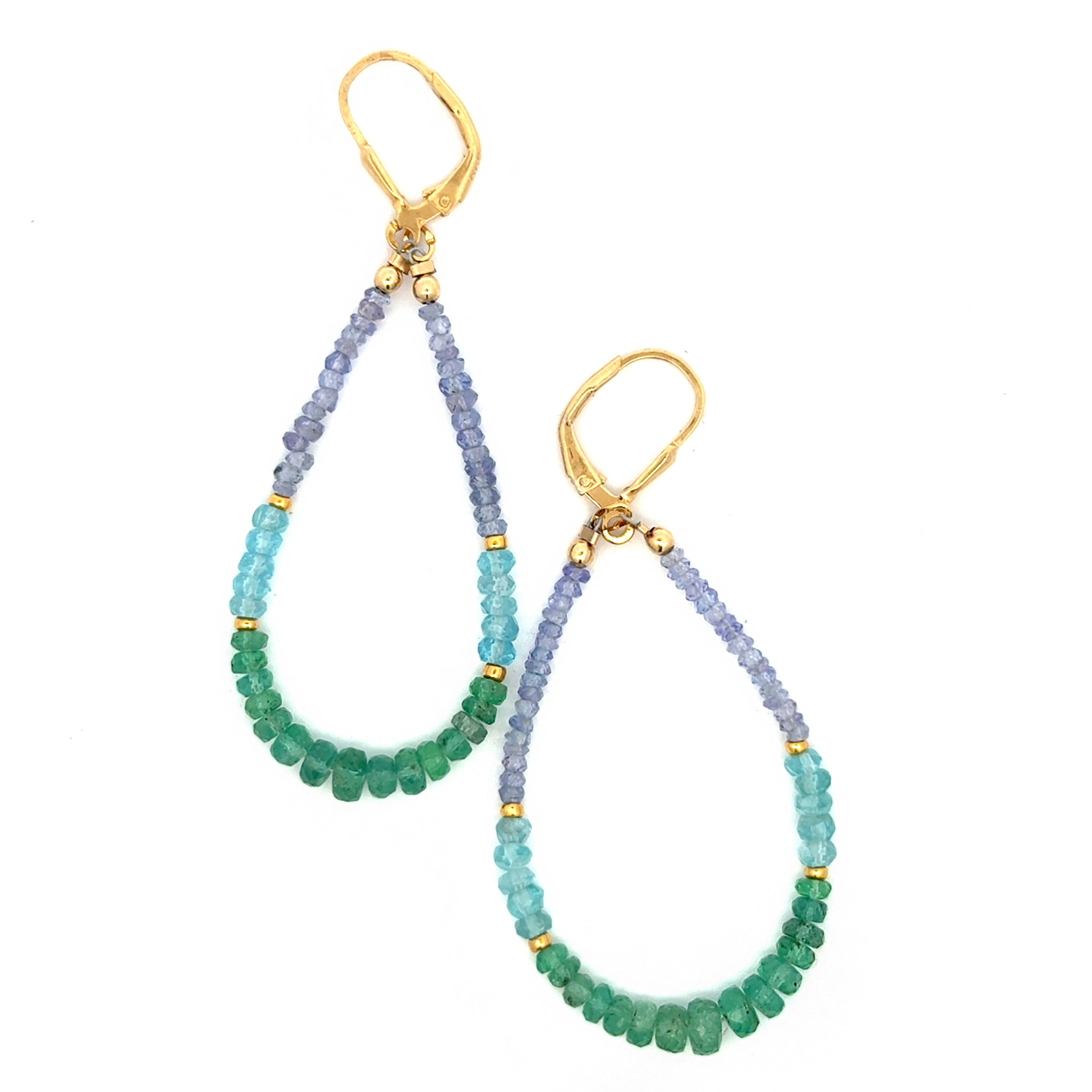 Gold Leverback Earrings with Emerald & Tanzanite