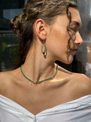 Gold Bead & Graduated Emerald Gemstone Necklace