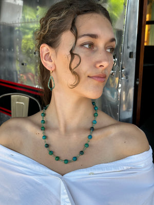 Gold Chrysocolla and Emerald Leverback Earrings