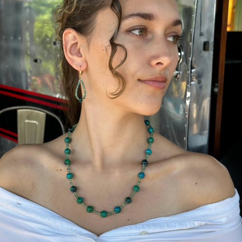 Gold Chrysocolla and Emerald Necklace - Q Evon Fine Jewelry