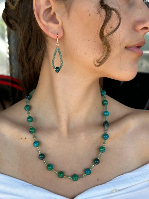 Gold Chrysocolla and Emerald Necklace - Q Evon Fine Jewelry
