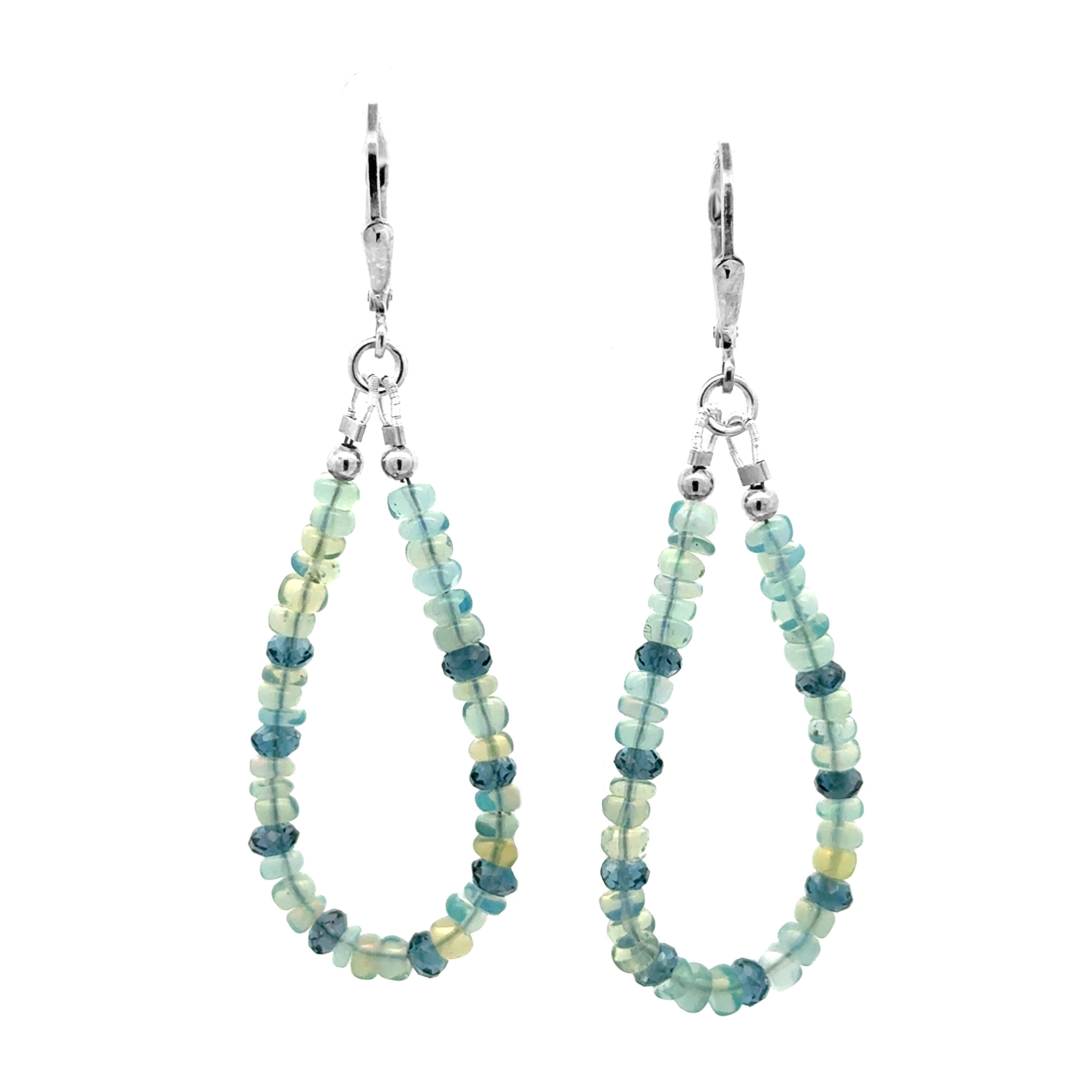 Silver Leverback Earrings with Blue Opal & London Blue Topaz