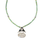 Silver Adjustable Necklace of Opal and Peridot with Moonstone Pendant