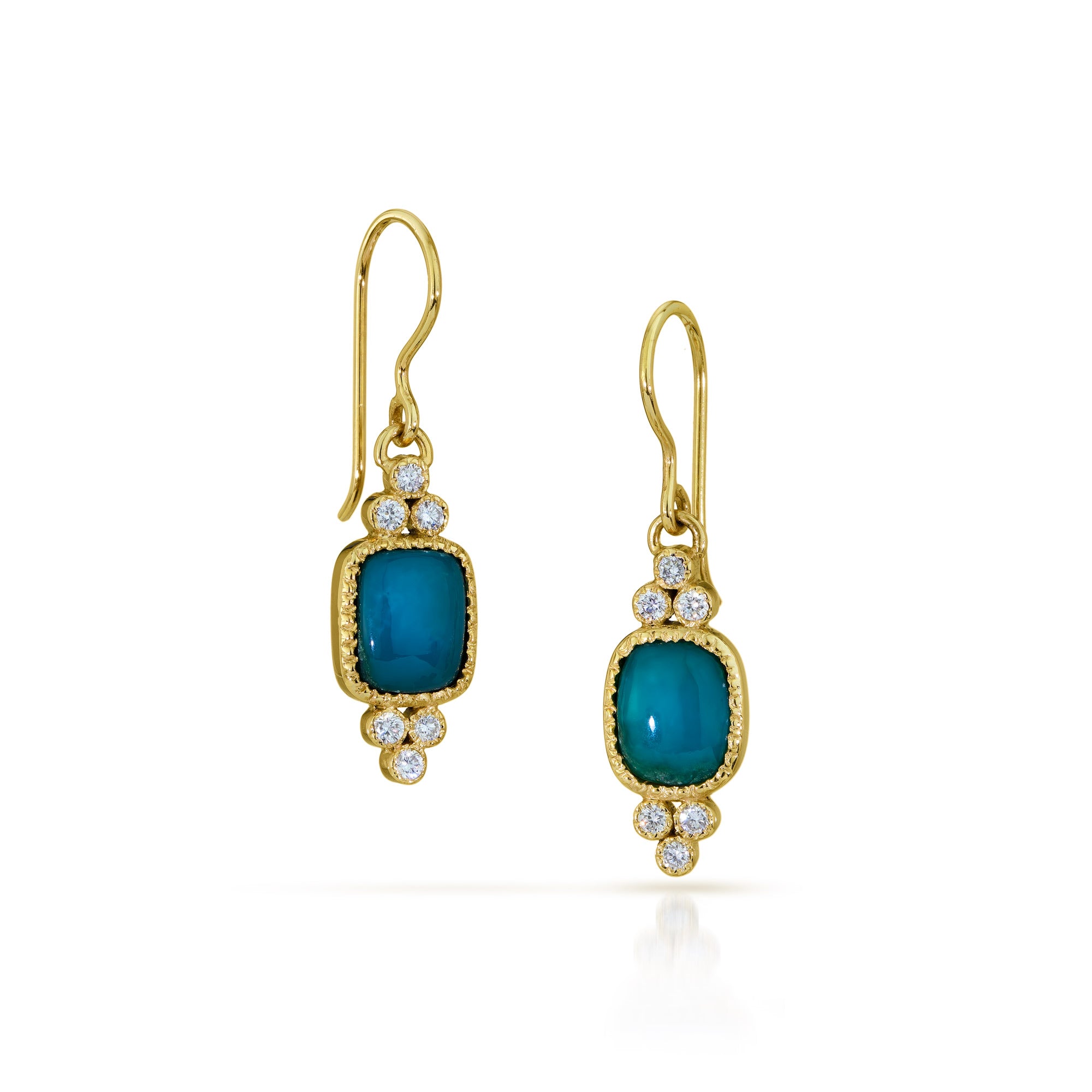 14k Gold Gem Silica and Diamond Earrings
