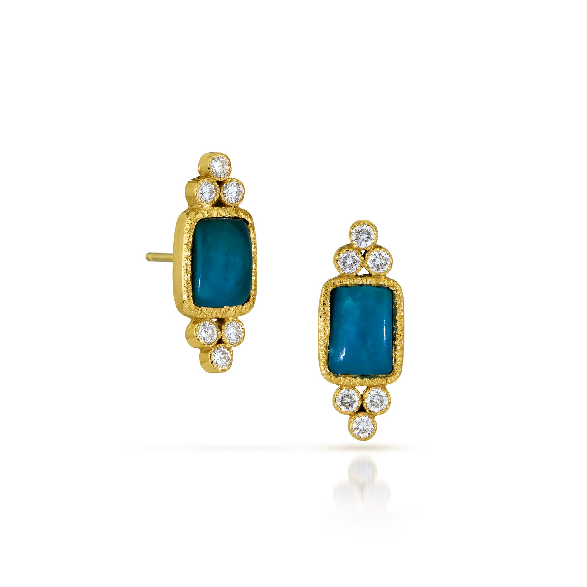 14k Gold Gem Silica and Diamond Studs