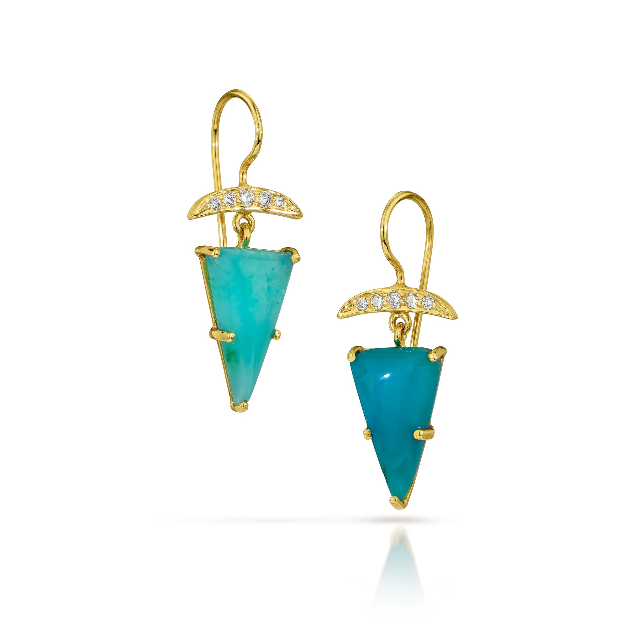 14k Gold Gem Silica Triangle and Diamond Earrings