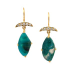 14k Gold Gem Silica Chrysocolla and Diamond Earrings