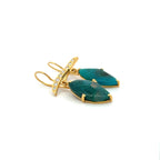 14k Gold Gem Silica Chrysocolla and Diamond Earrings
