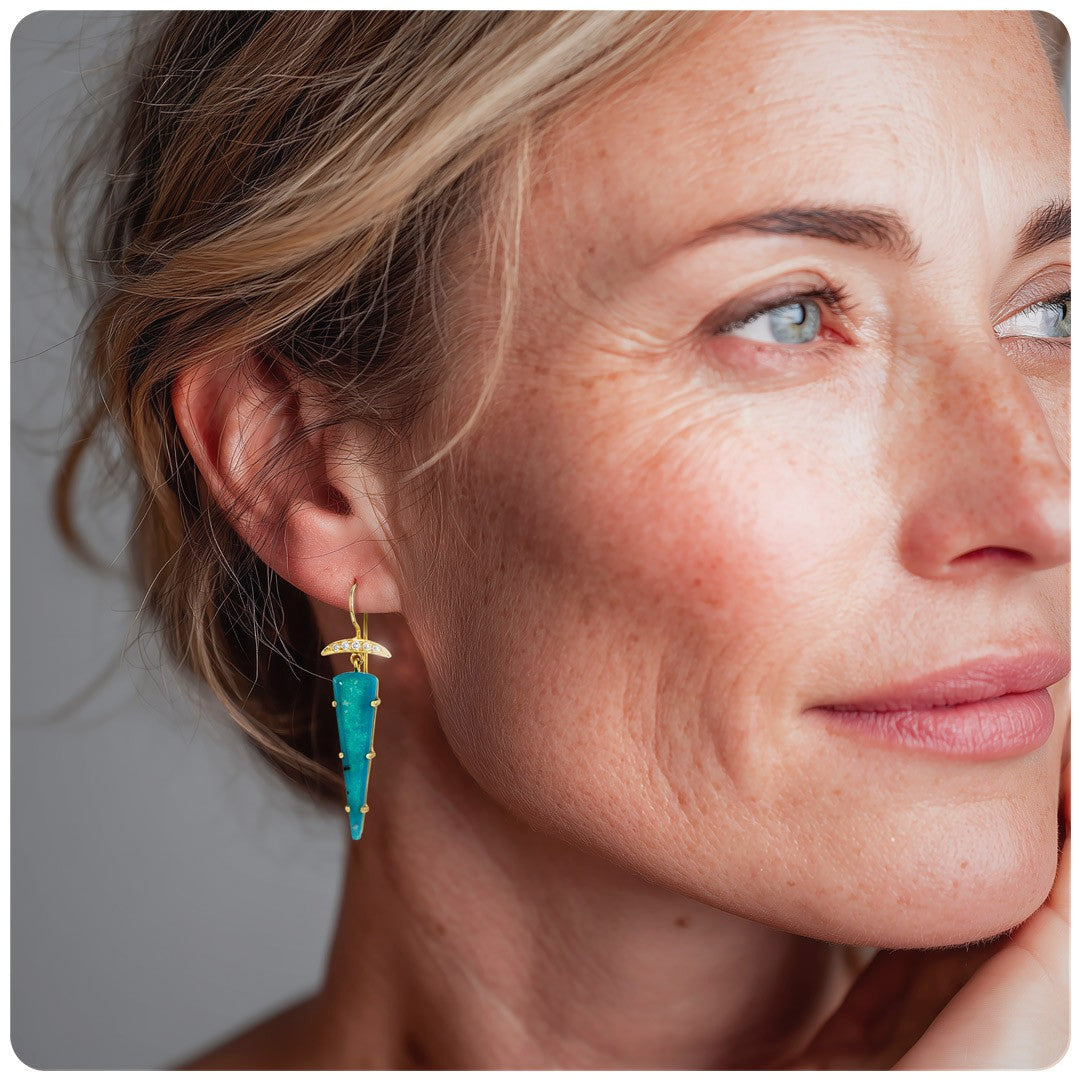 14k Gem Quality Gem Silica and Diamond Earrings