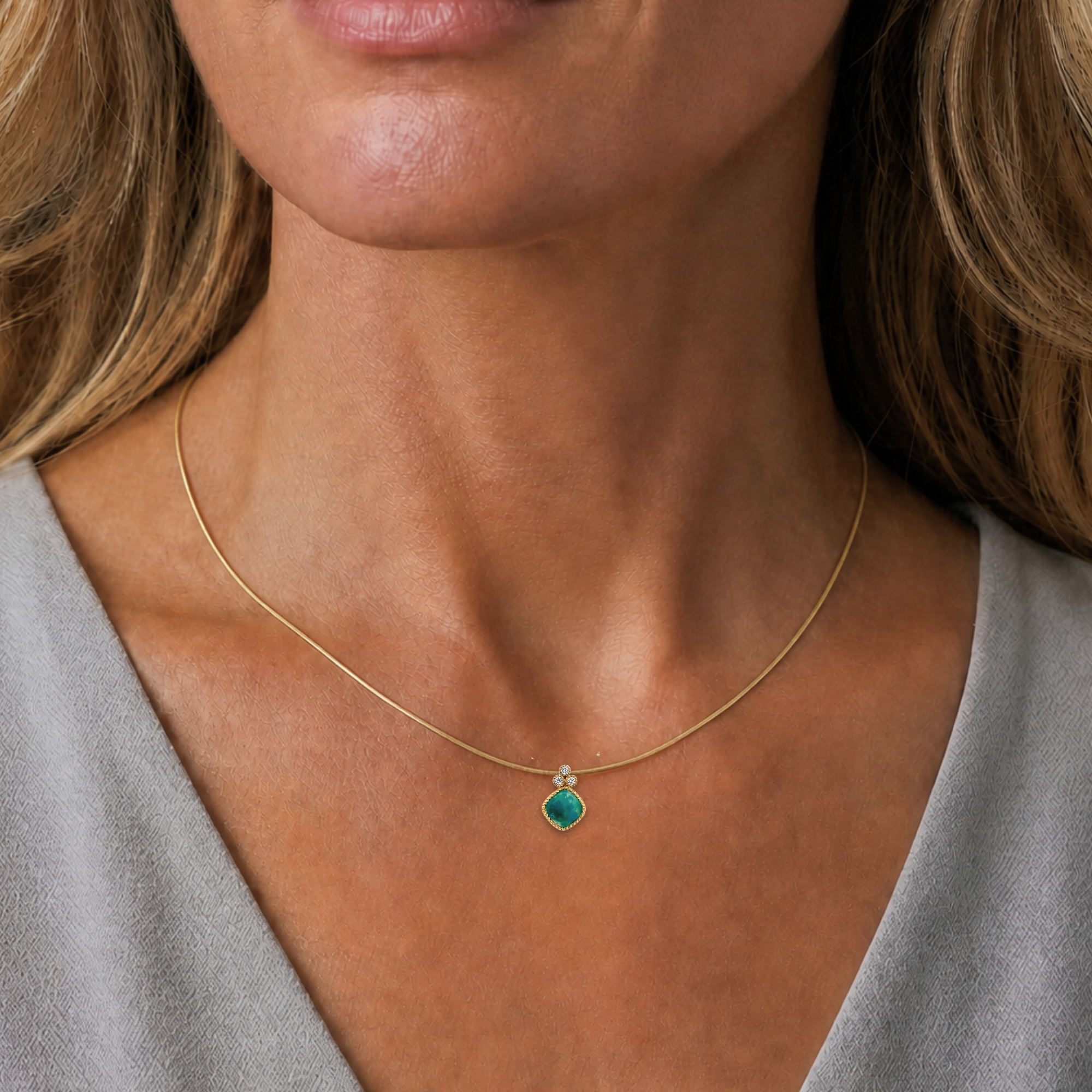 14k Gem Silica and Diamond Pendant