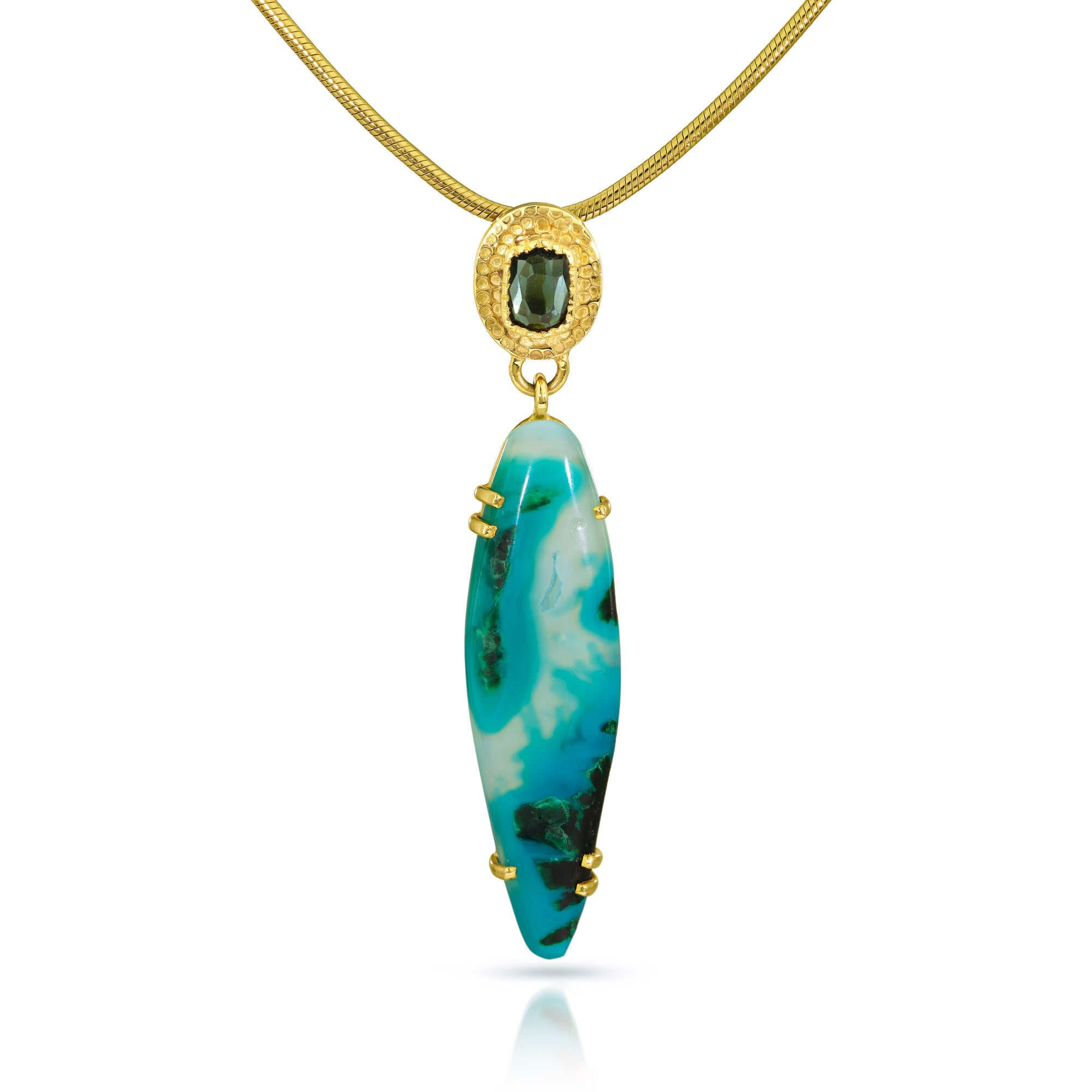 14k Gold Gem Silica and Tourmaline Pendant