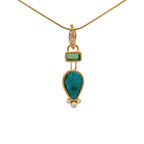14k Gold Gem Silica and Tourmaline Pendant