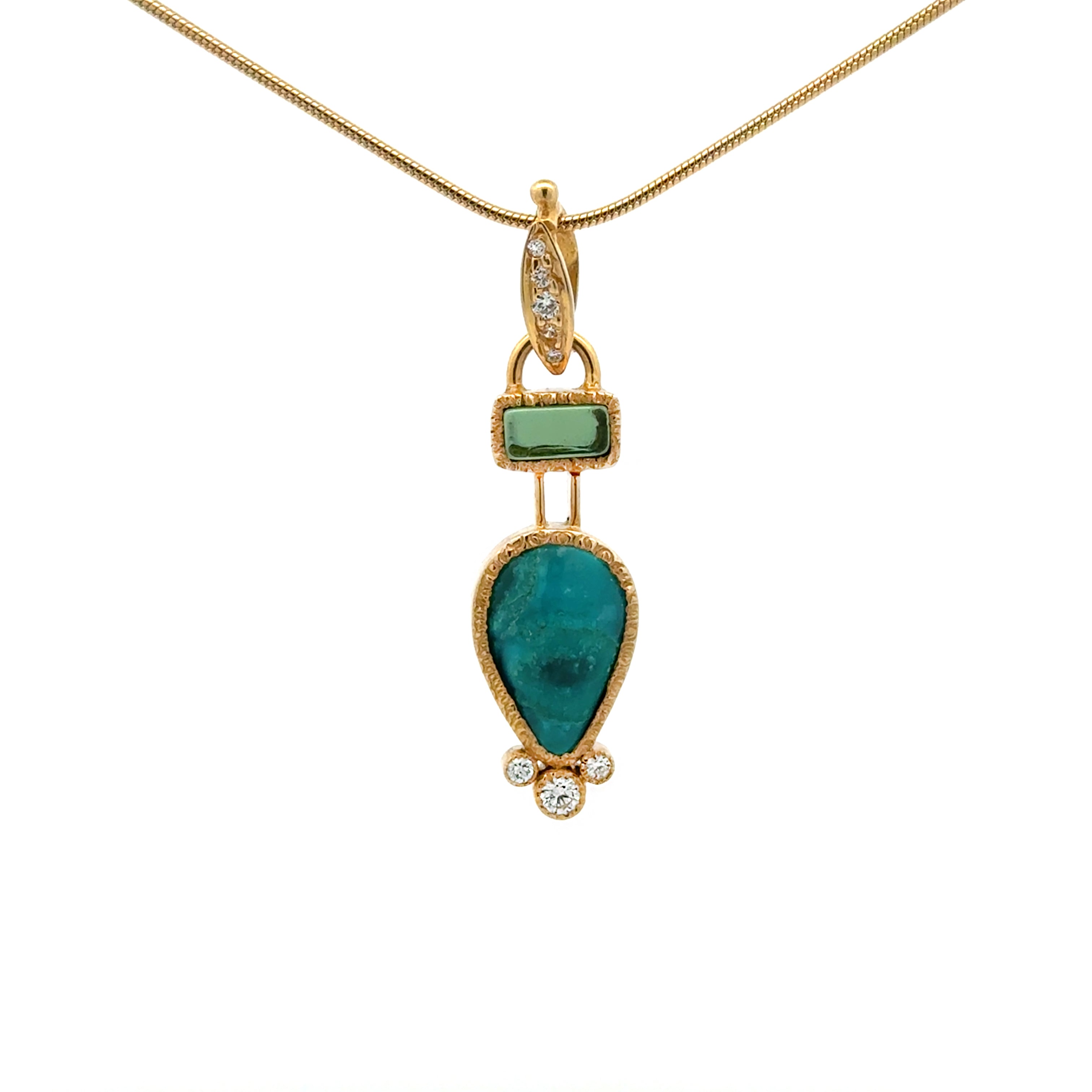 14k Gold Gem Silica and Tourmaline Pendant