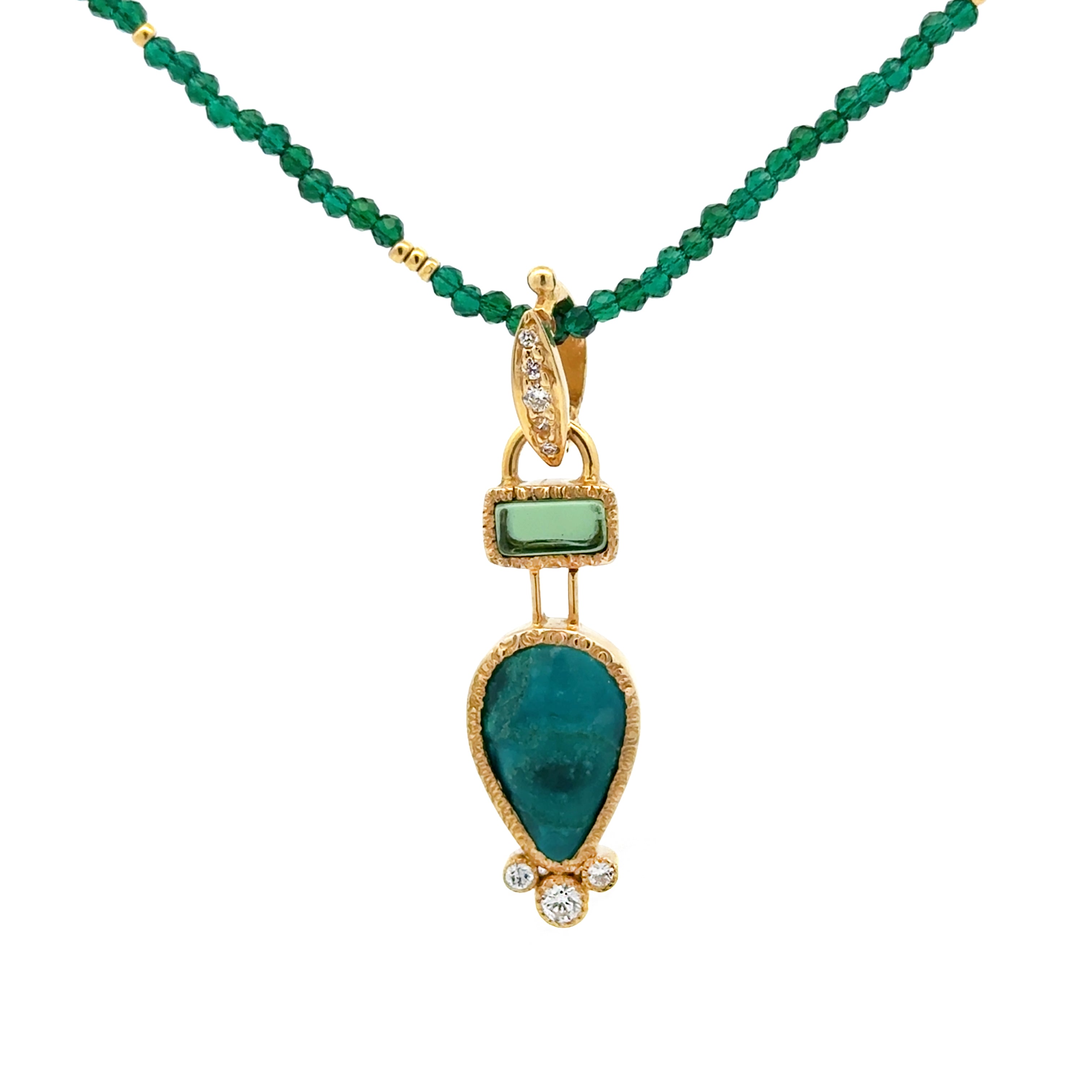 14k Gold Gem Silica and Tourmaline Pendant