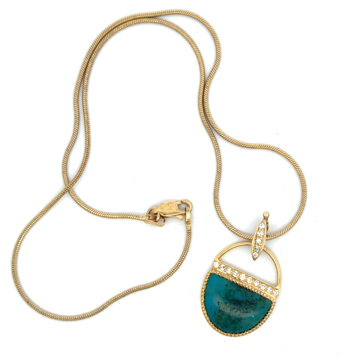 14k Gold Gem Silica and Diamond Pendant