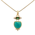 14k Gold Gem Silica and Tourmaline Pendant