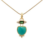 14k Gold Gem Silica and Tourmaline Pendant