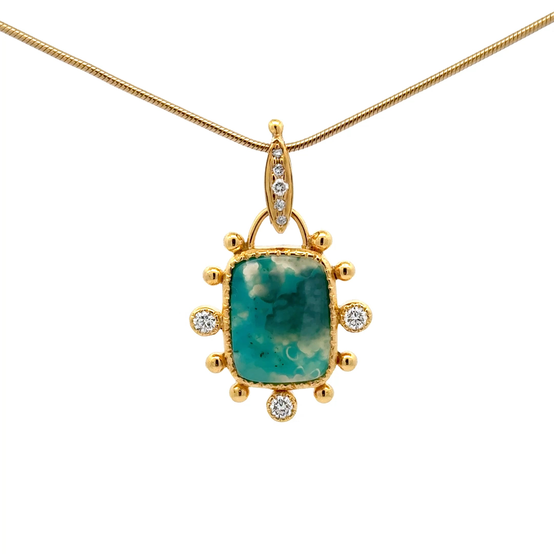 14k gold gem silica pendant with diamonds