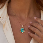 14k gem silica pendant with diamonds on model
