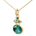 14k Gold Gem Silica, Tourmaline and Diamond Pendant