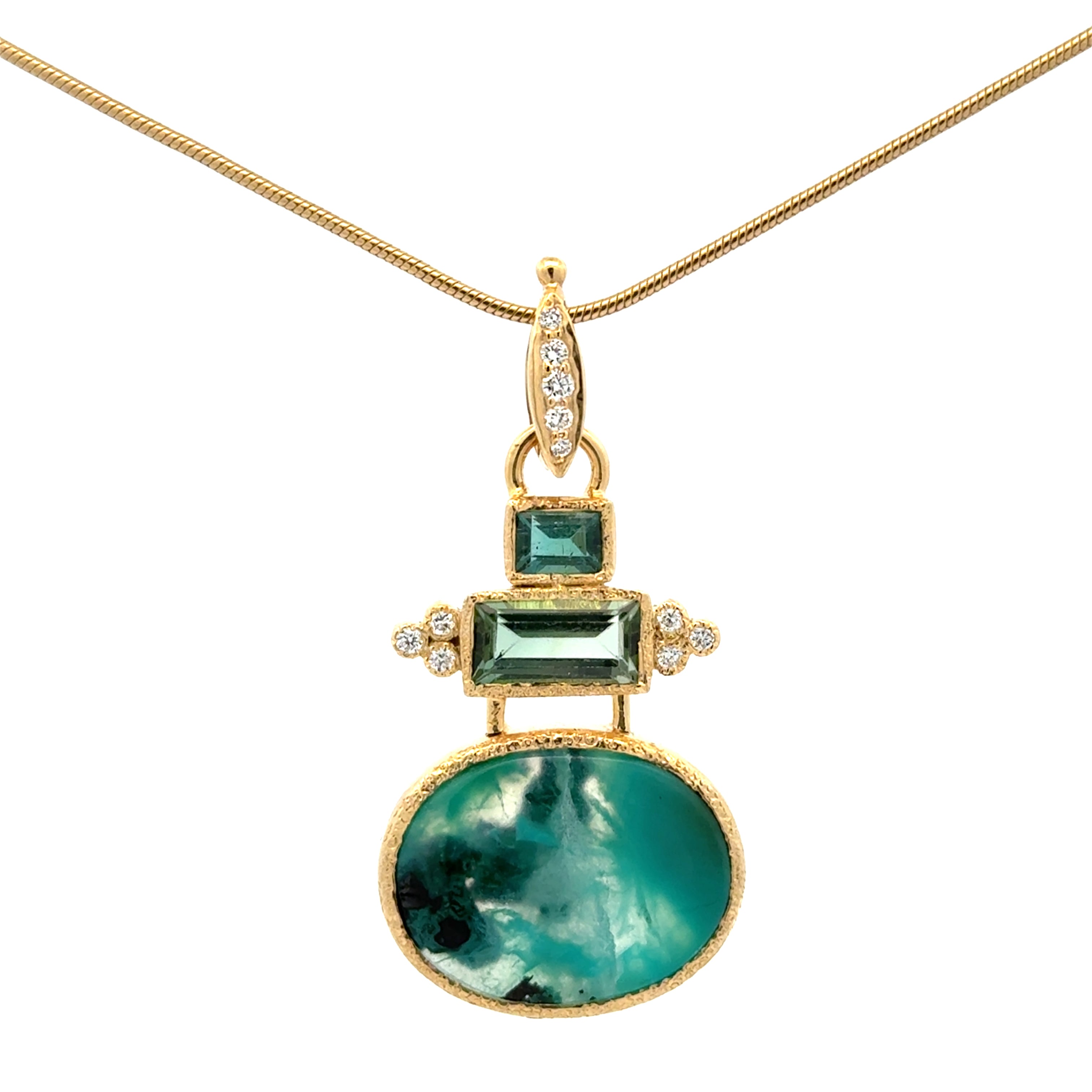14k Gold Gem Silica and Tourmaline Pendant