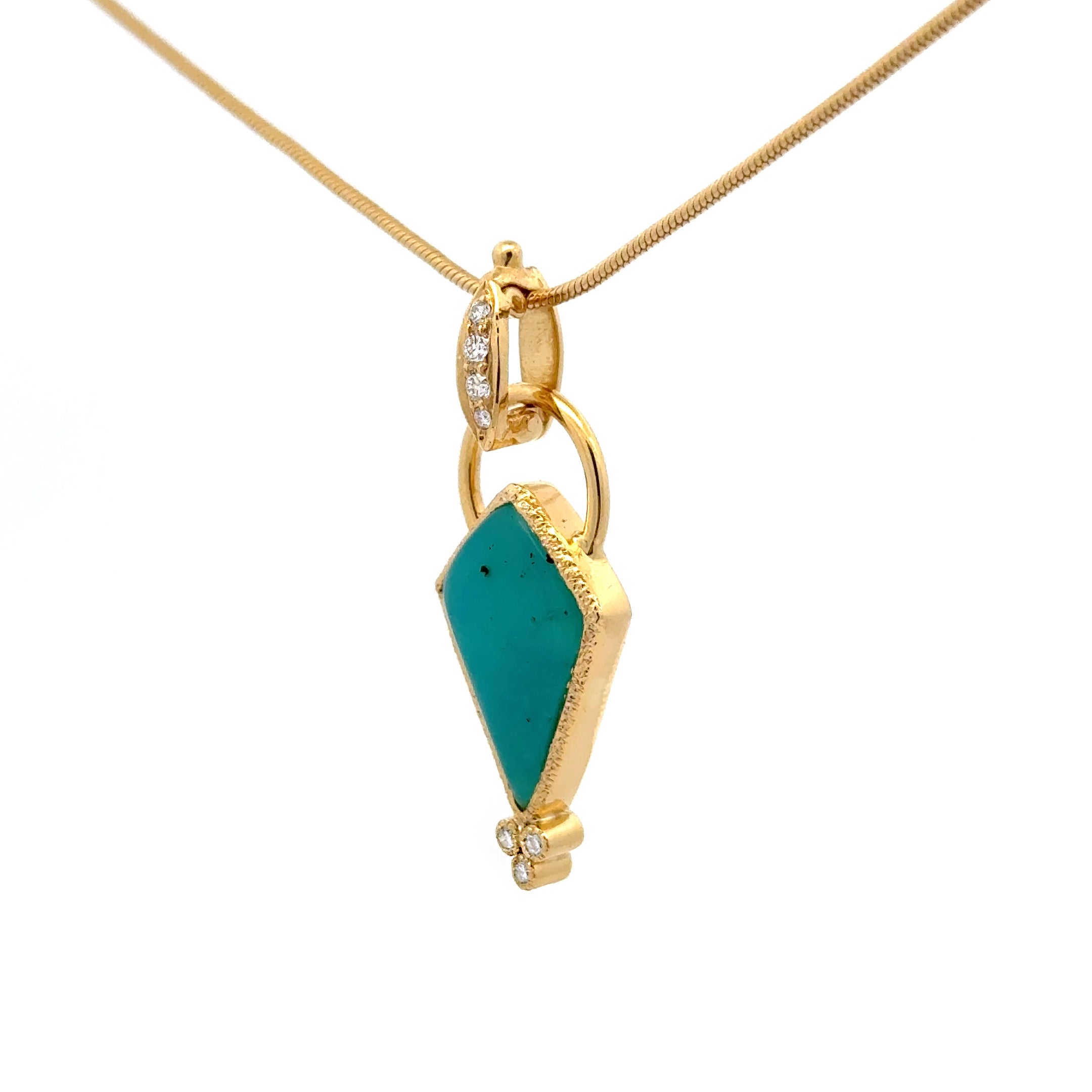 14k gold gem silica and diamond pendant side view