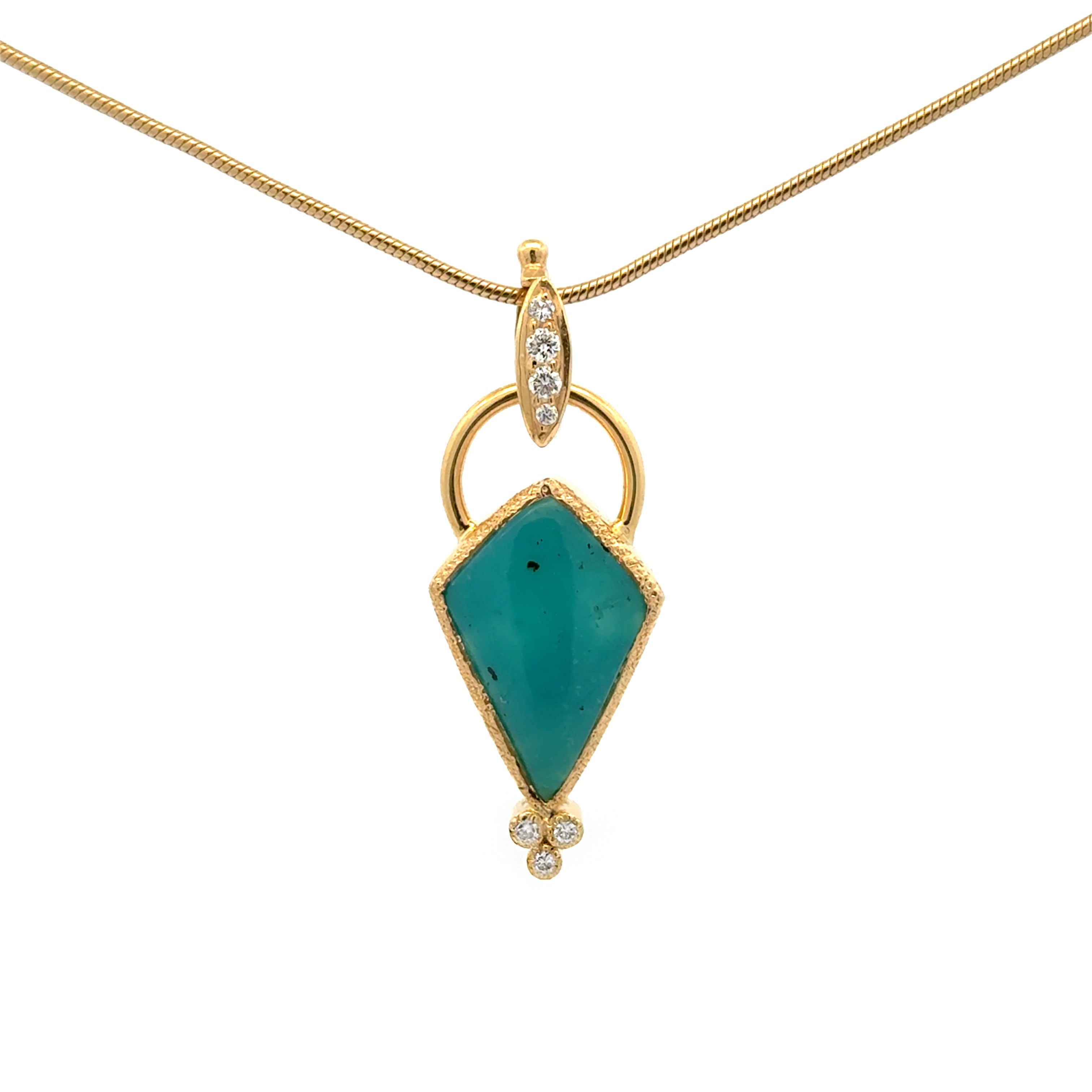 14k gold gem silica and diamond pendant