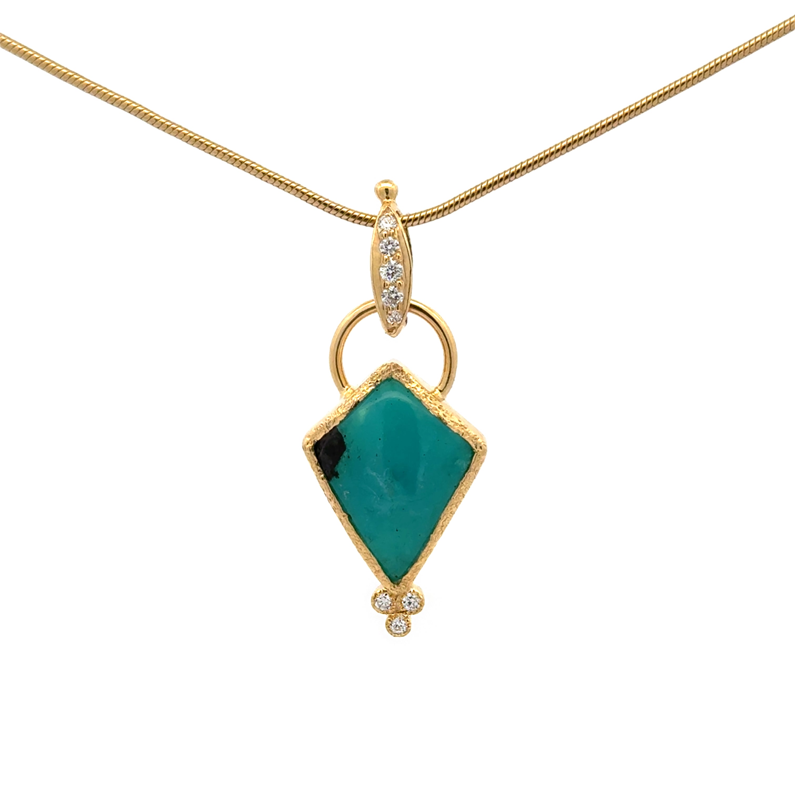 14k gold gem silica and diamond pendant
