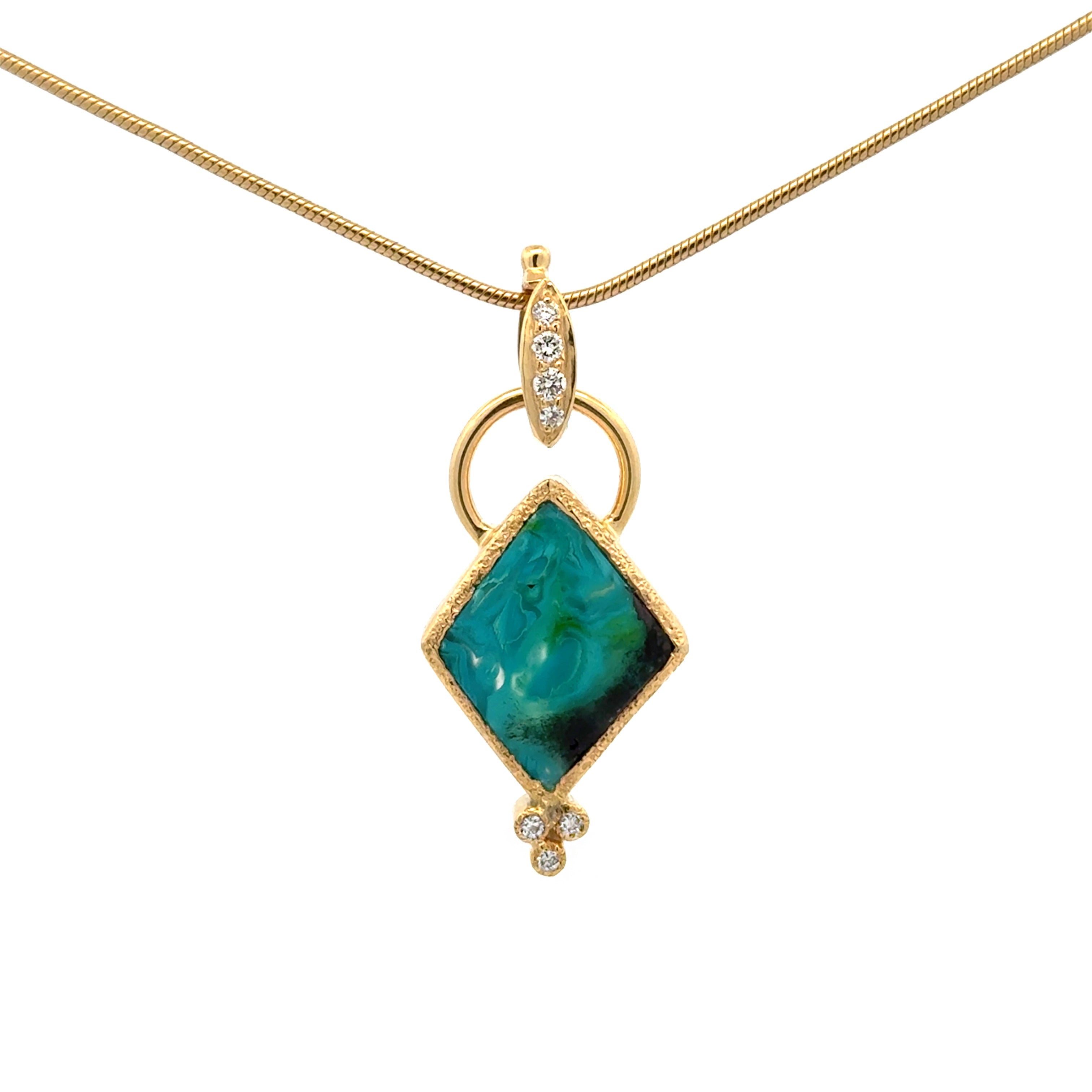 Gem Silica Chrysocolla Pendant 14k Gold with diamonds