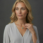 14k Gold Gem Silica Chrysocolla and Diamond Pendant on Model