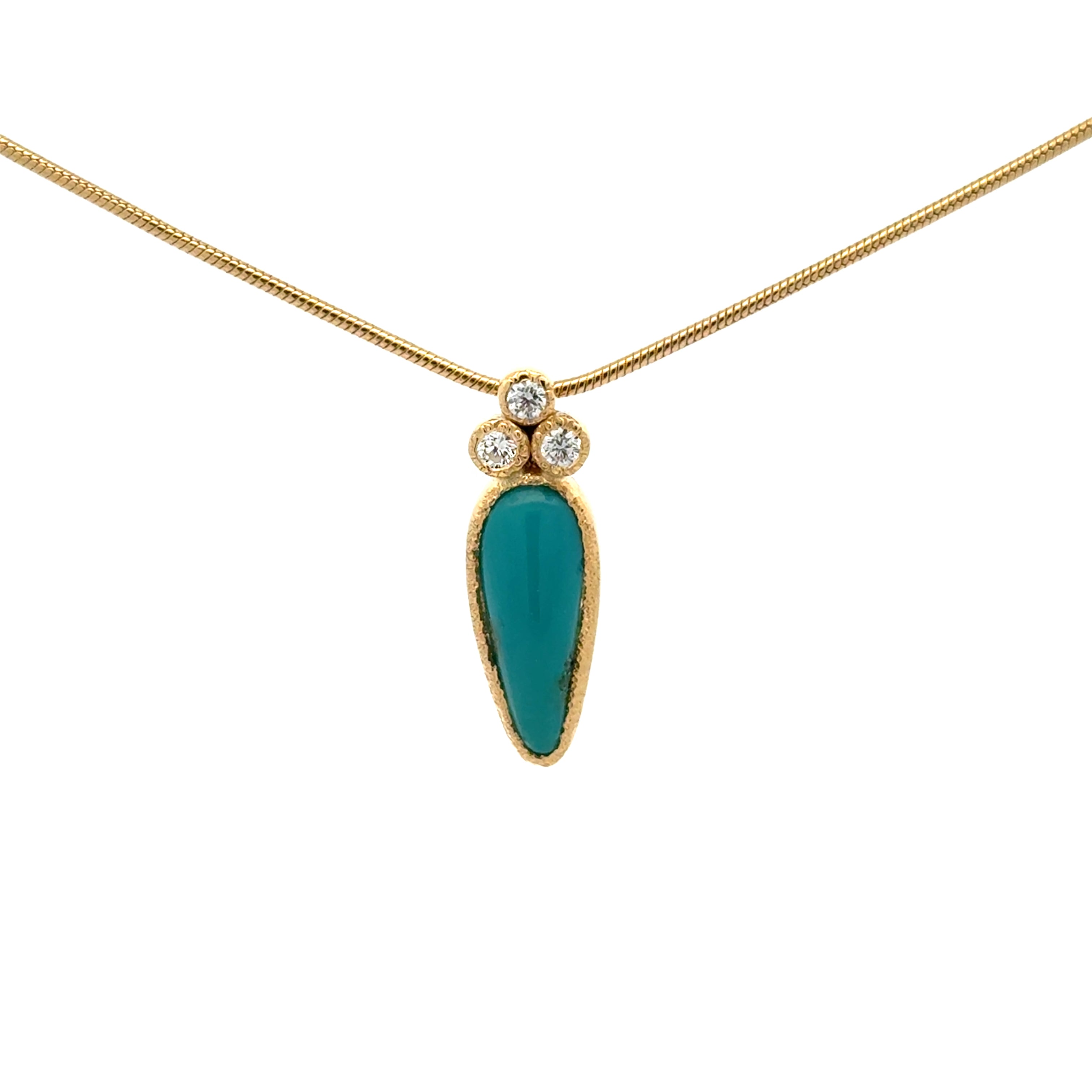 14k Gold Gem Silica Chrysocolla and Diamond Pendant