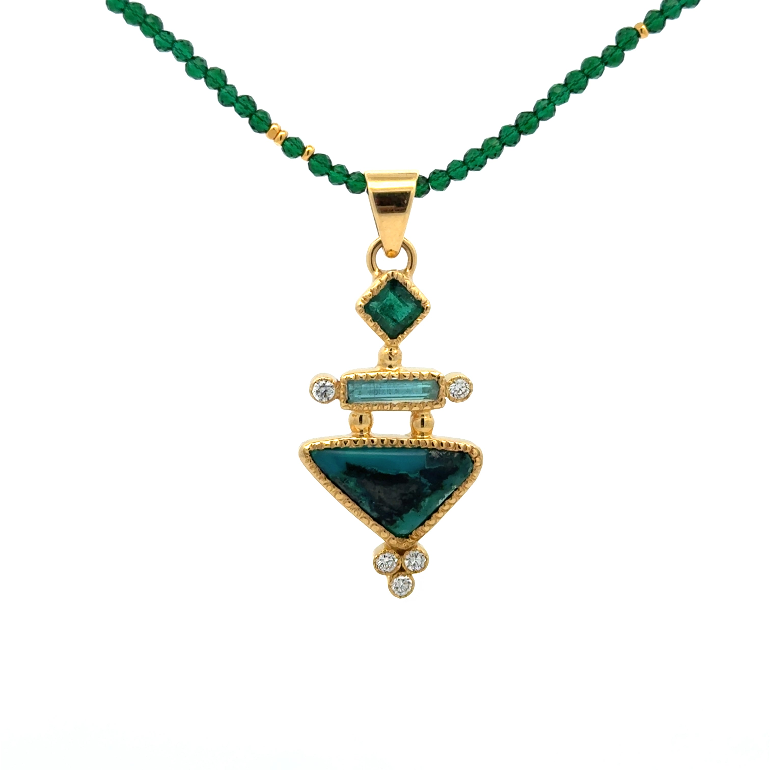 14k Gold Rare Inspiration Mine Gem Silica and Tourmaline Pendant