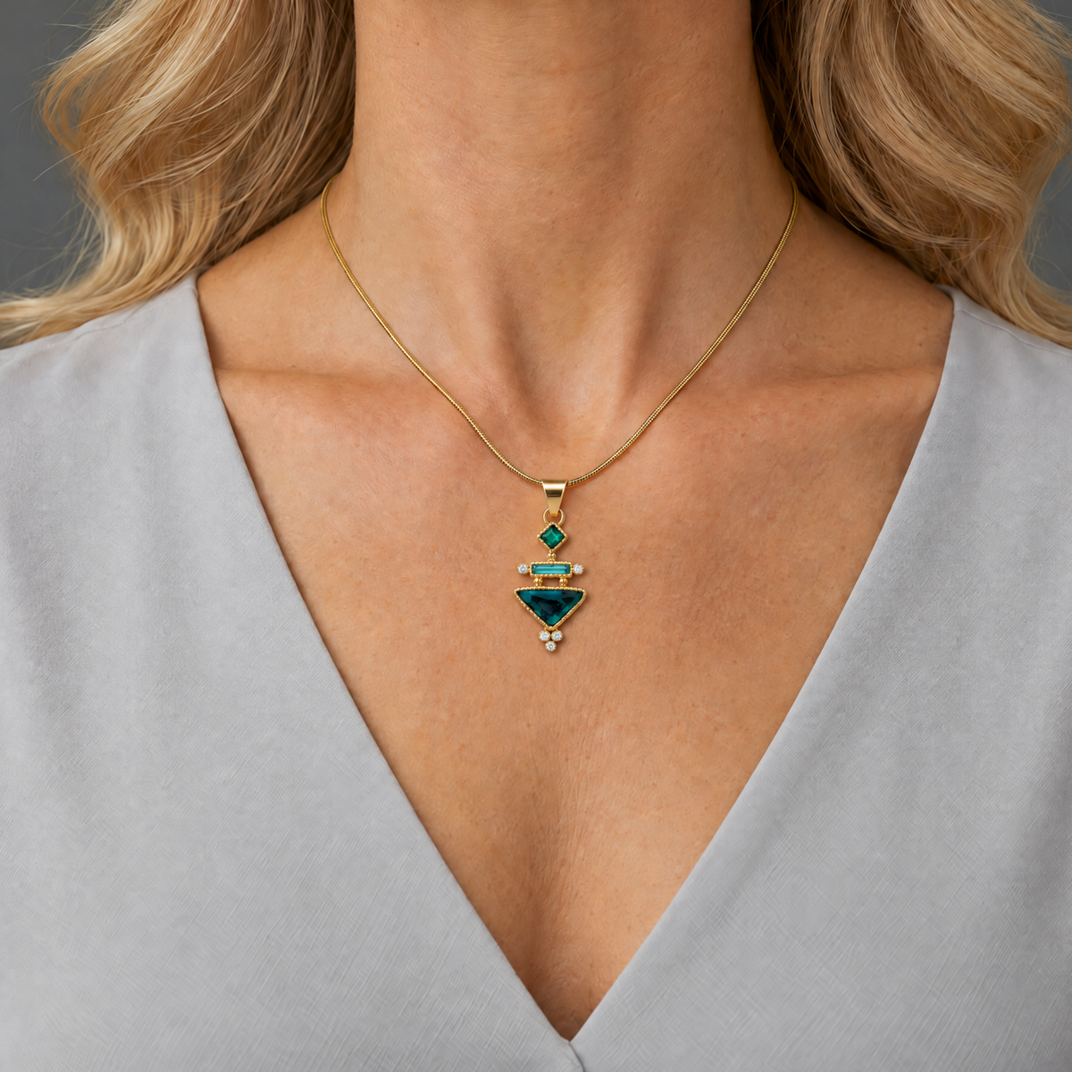 14k Gold Rare Inspiration Mine Gem Silica and Tourmaline Pendant
