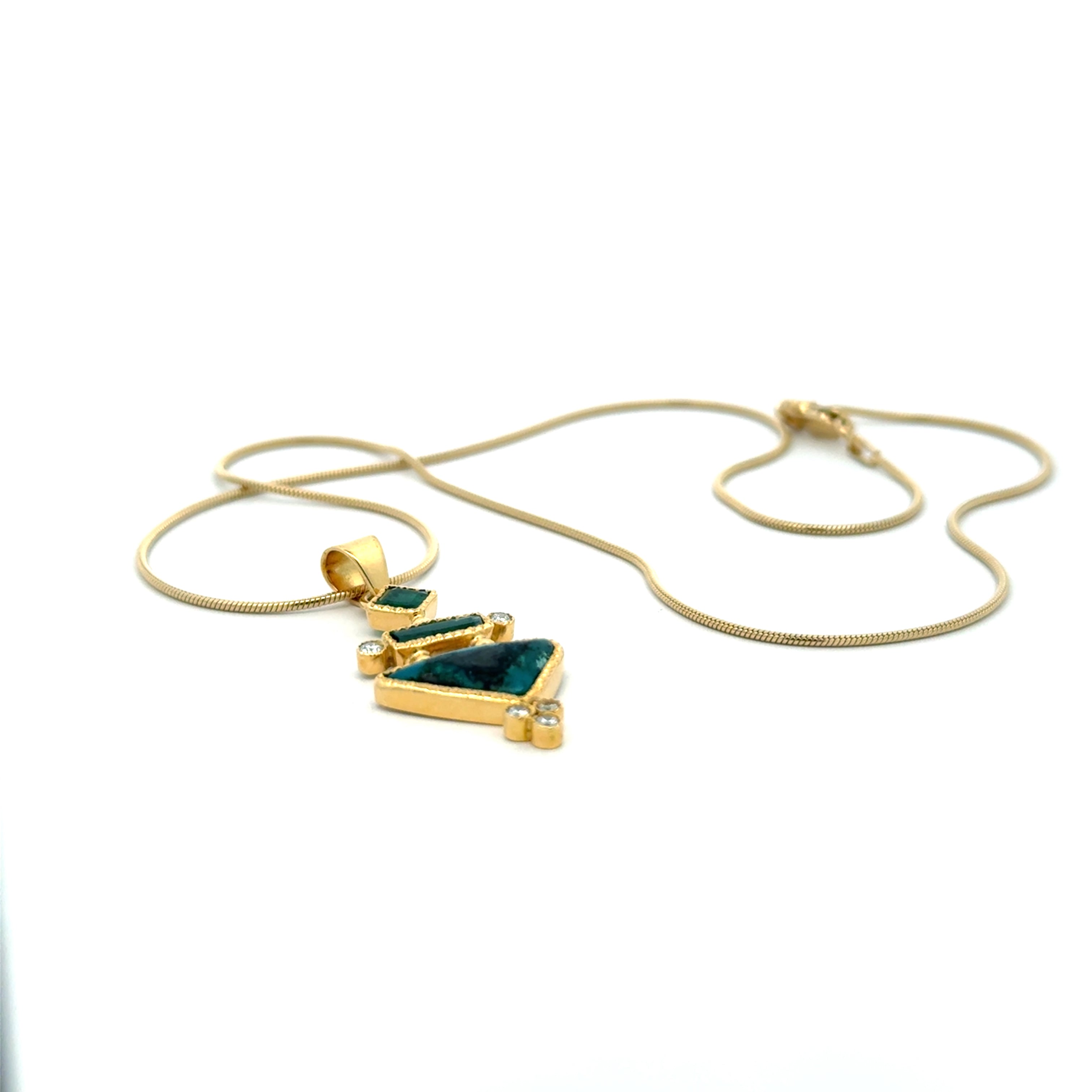14k Gold Rare Inspiration Mine Gem Silica and Tourmaline Pendant