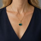 14k Gold Gem Silica Chrysocolla and Diamond Pendant