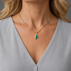 14k Gem Silica Pendant with Diamonds - Small