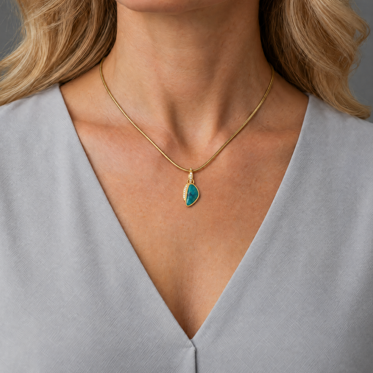 14k Gem Silica Pendant with Diamonds - Small