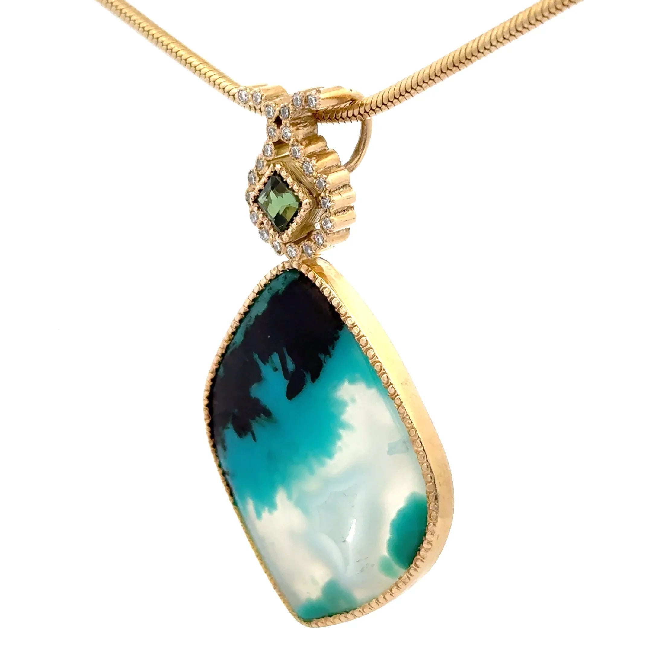 14k Gold Gem Silica and Diamond Pendant - Q Evon Fine Jewelry