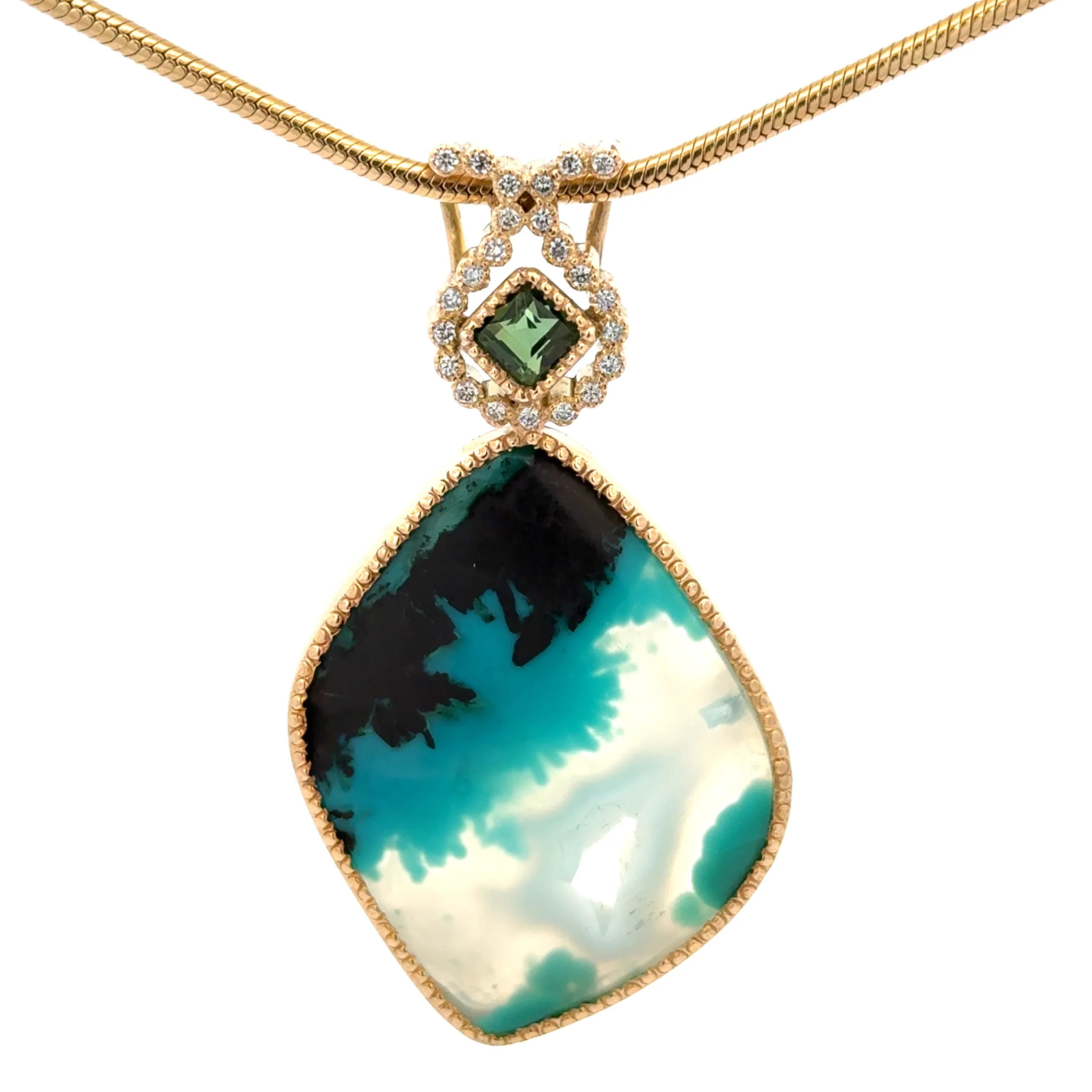 14k Gold Gem Silica and Diamond Pendant - Q Evon Fine Jewelry