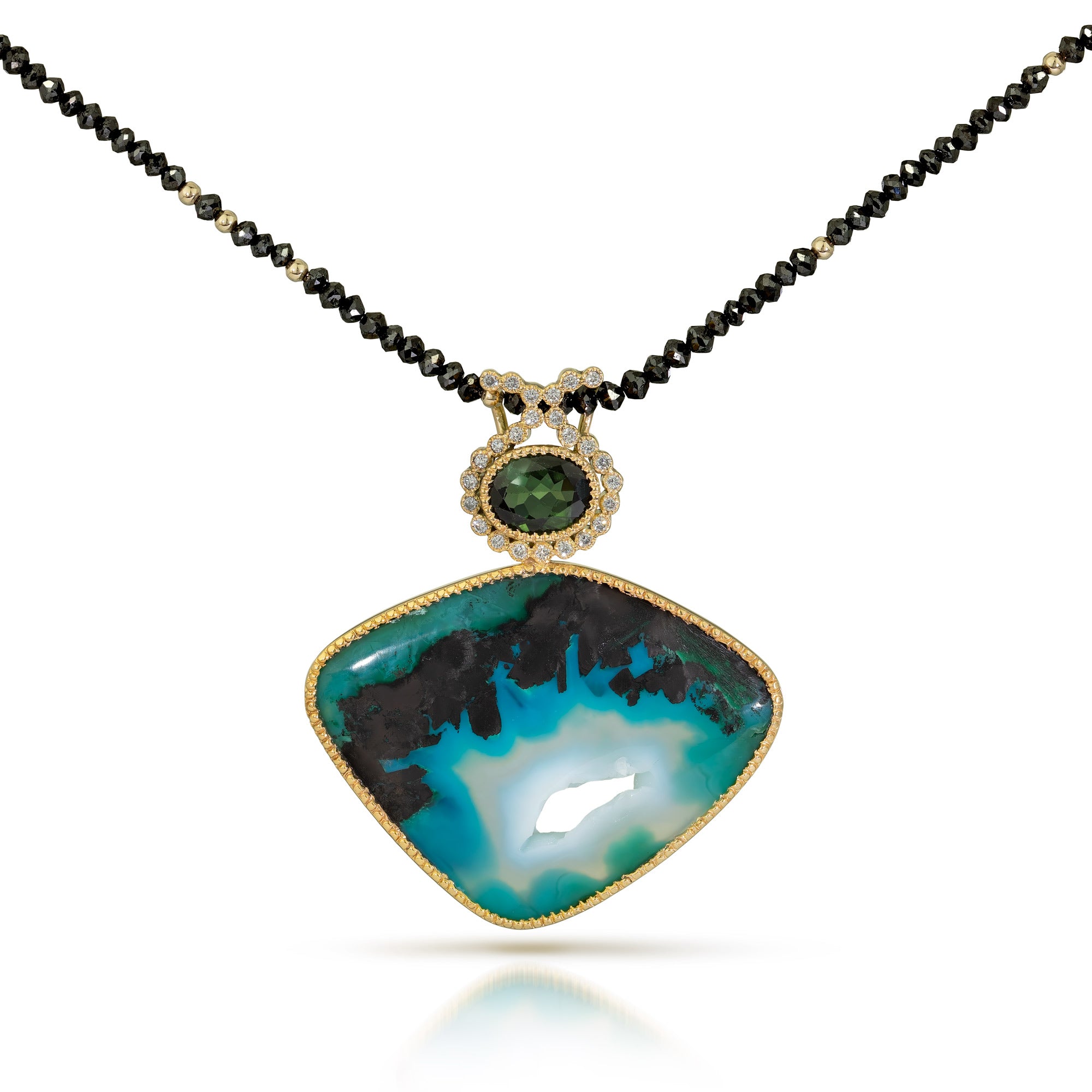14k Gold Gem Silica and Diamond Pendant
