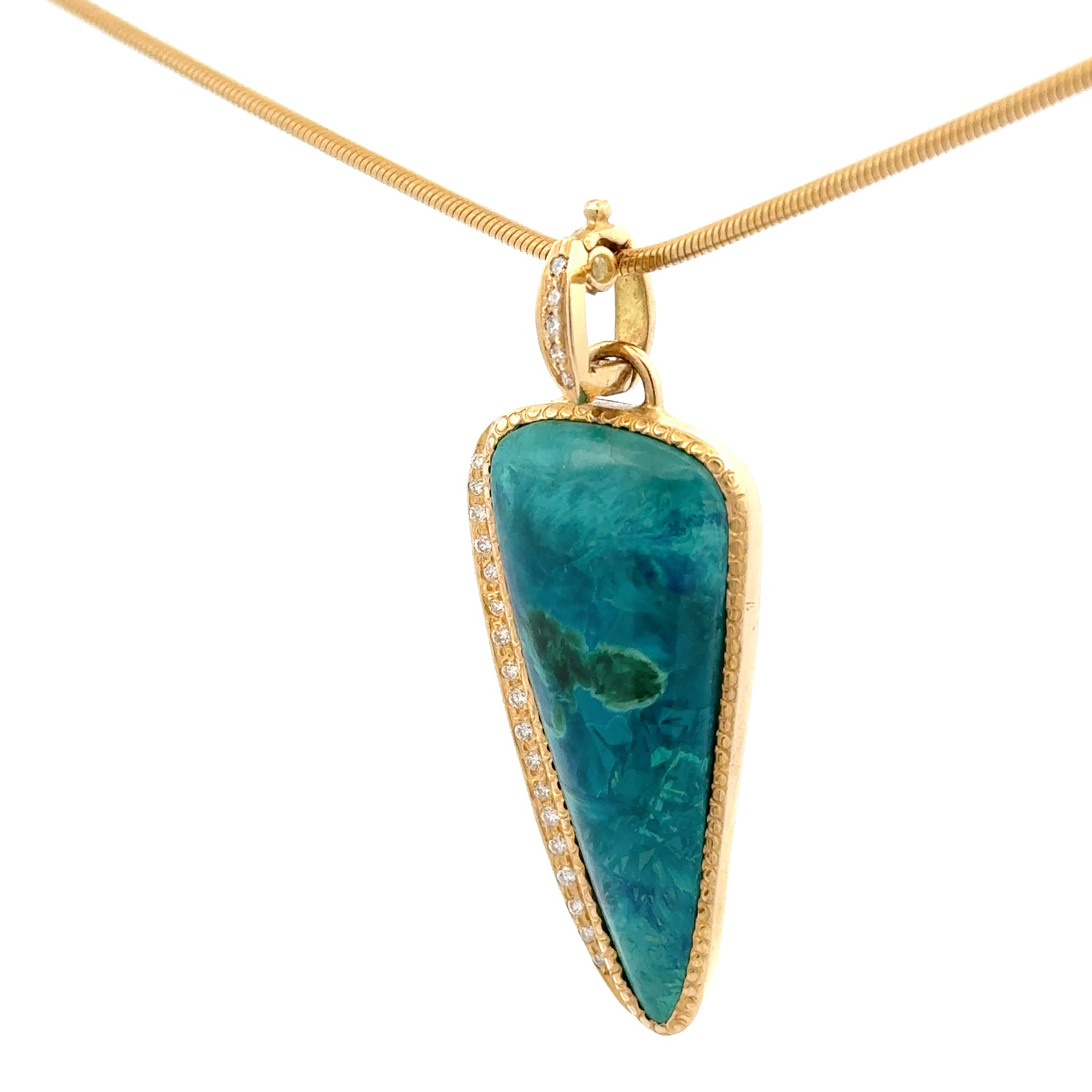14k Gem Silica Chrysocolla Pendant with Diamonds