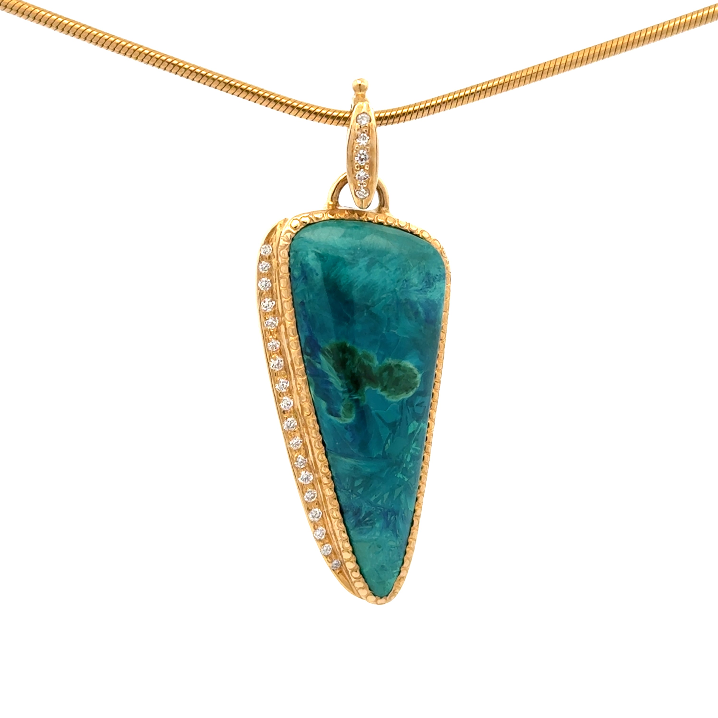 14k Gem Silica Chrysocolla Pendant with Diamonds